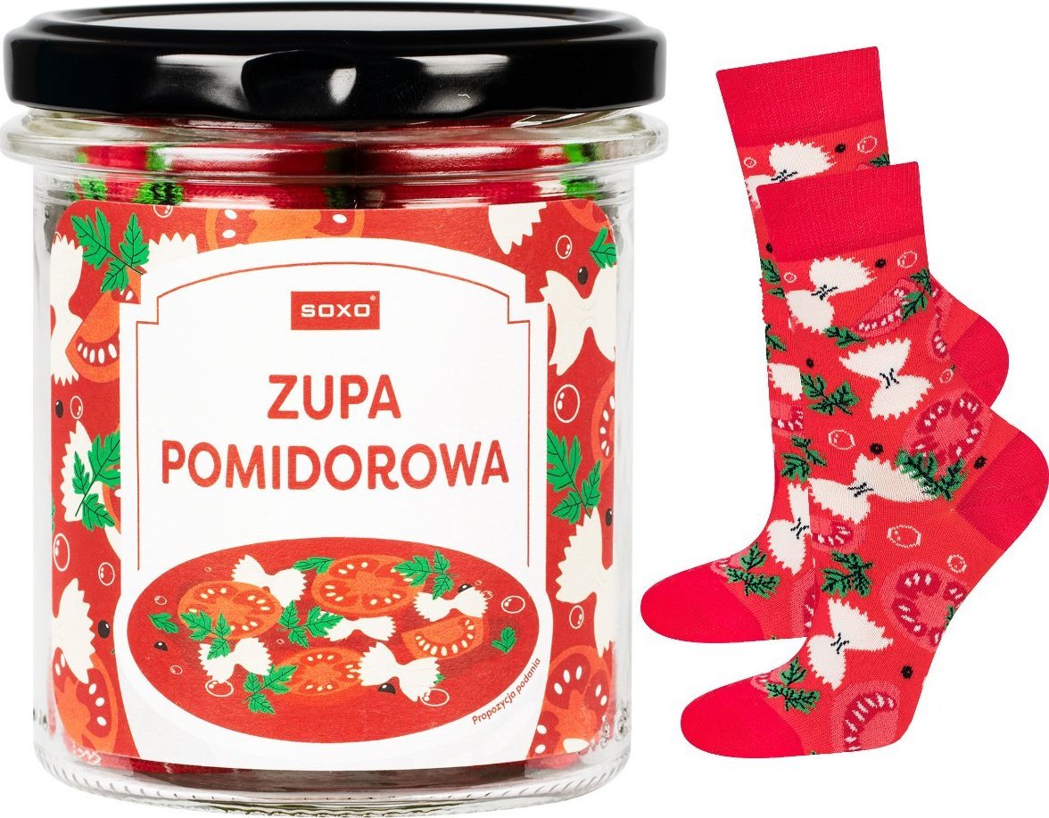 Soxo Damskie Skarpetki w słoiku SOXO GOOD STUFF zupa pomidorowa w słoiku zabawny prezent 3540