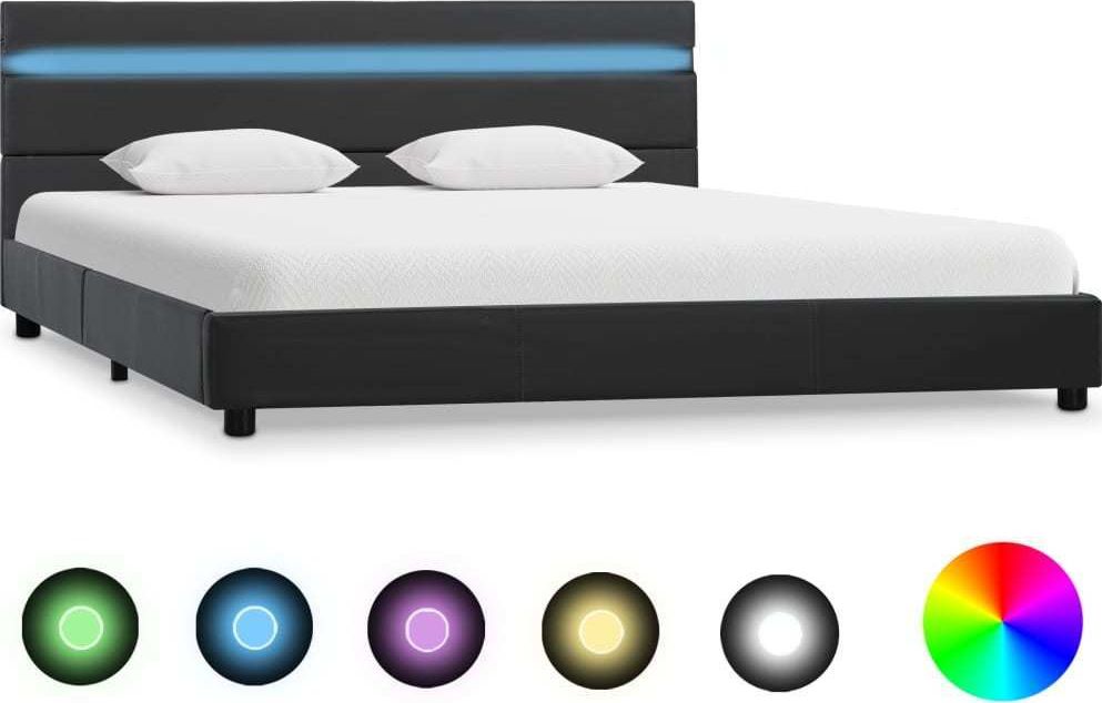 vidaXL Rama łóżka z LED, szara, sztuczna skóra, 140x200 cm