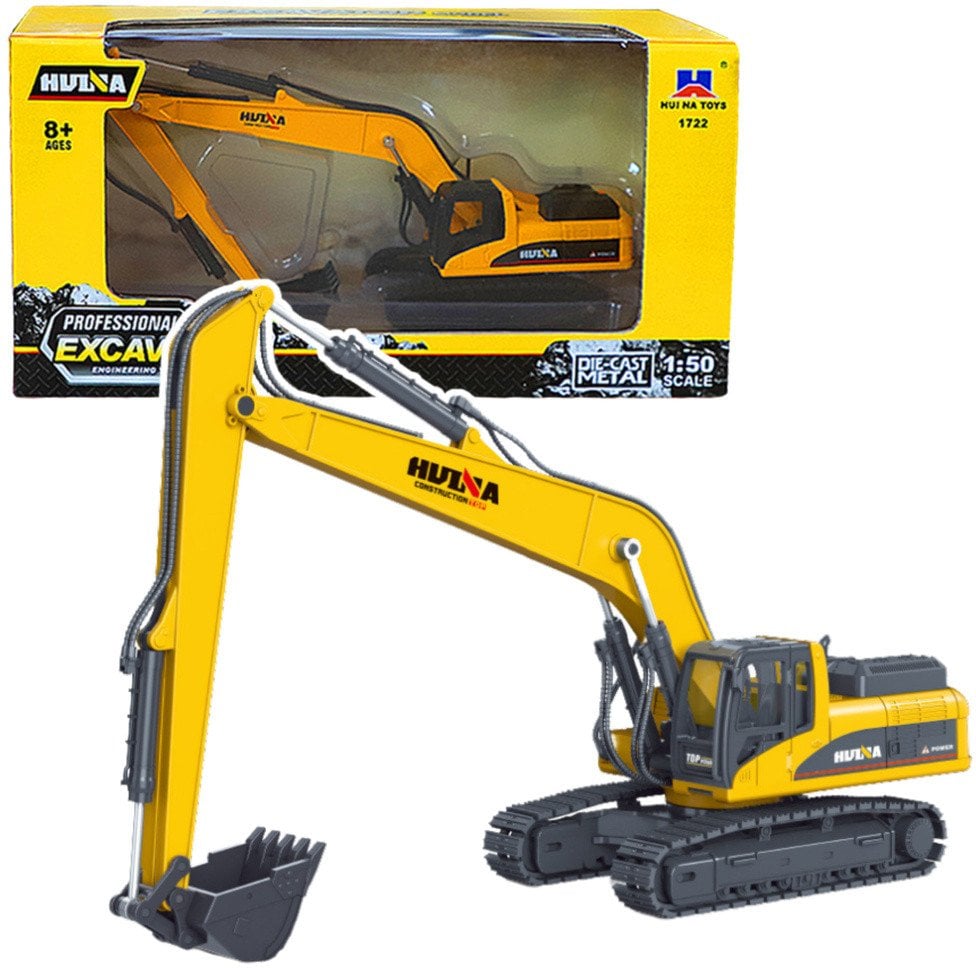 Koparka Gąsienicowa Metalowa Ruchome Ramię Huina Żółta 1:50