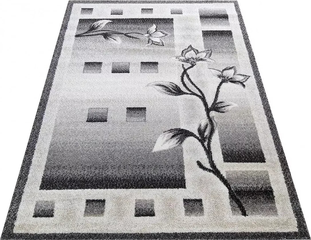Profeos Szary prostokątny dywan w kwiaty - Berko 200 x 290 cm
