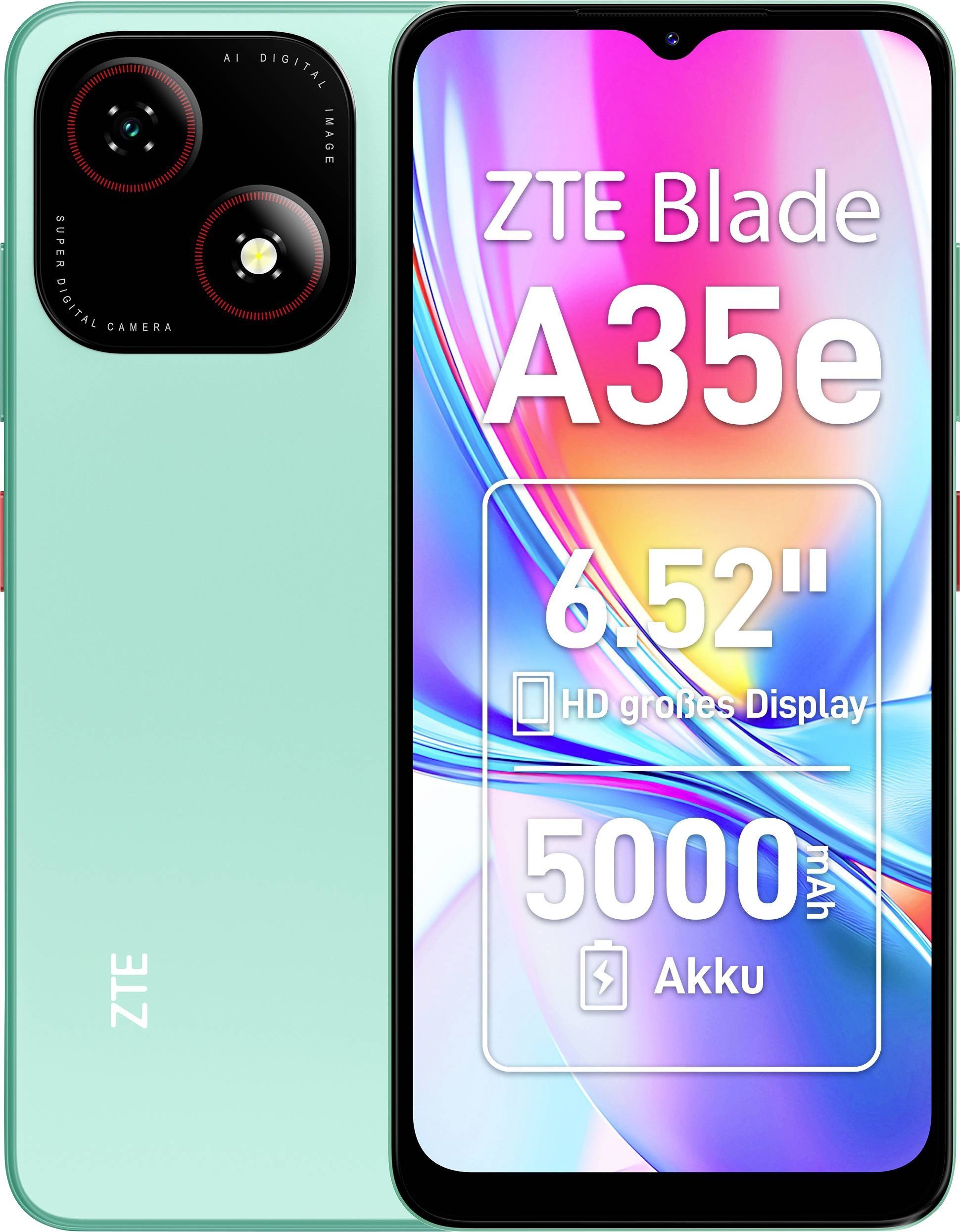 ZTE Blade A35e - 4G Smartphone - Dual-SIM - RAM 2 GB / Interner Speicher 64 GB - microSD slot - 6.52" - 1280 x 576 Pixel - rear camera 8 MP - front ca