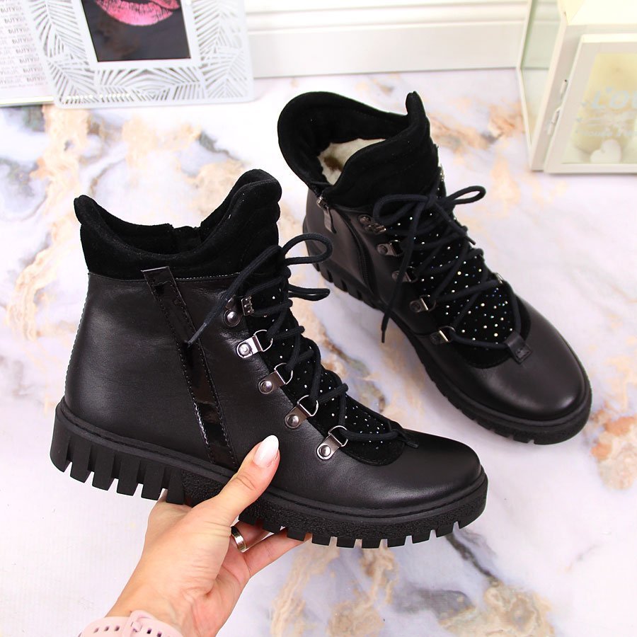 Dolce Pietro Botki damskie skórzane ocieplane czarne Dolce Pietro 39