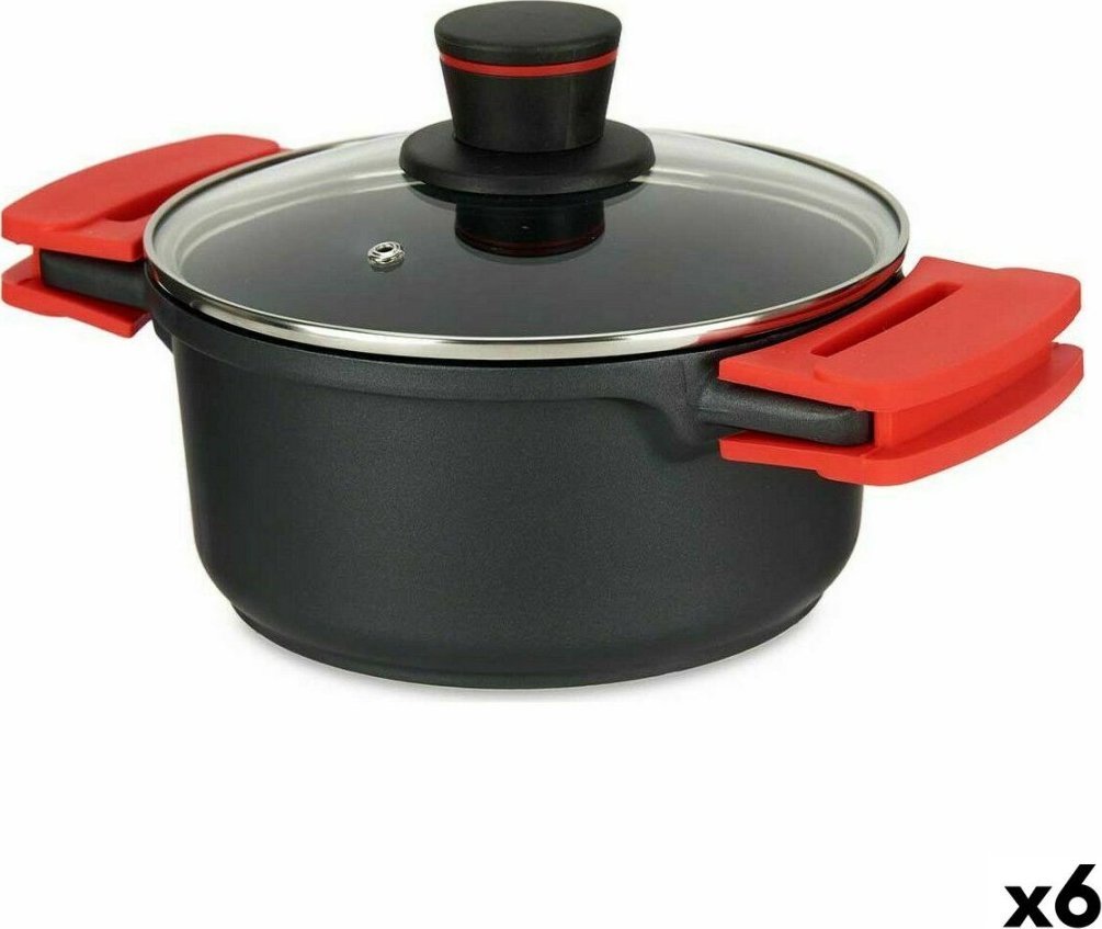 WMF Garnek ze Szklaną Pokrywką 20 cm Czarny Aluminium (6 Sztuk)