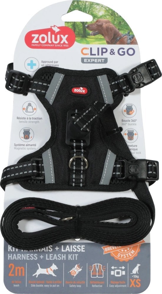 ZOLUX Zestaw szelki + smycz dla psa CLIP&GO XS czarny