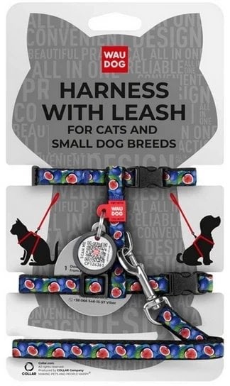 Collar WauDog Nylon Szelki ze smyczą nylonowe anatomiczne w kształcie litery H, z QR-paszportem, plastikowy fastex, wzór FIGA, rozmiar XS