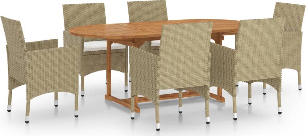 vidaXL 7-częściowy zestaw mebli ogrodowych, polirattan, beżowy