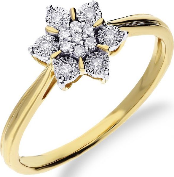 Lovrin ZŁOTY PIERŚCIONEK 585 KWIATEK Z DIAMENTAMI