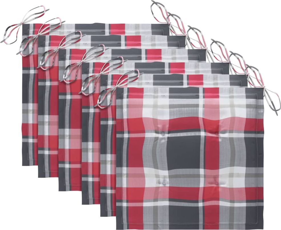 vidaXL Poduszki na krzesła ogrodowe 6 szt. czerwona krata 40x40x4cm