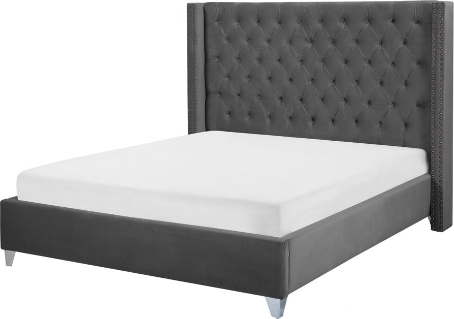 Beliani Łóżko welurowe 160 x 200 cm szare LUBBON