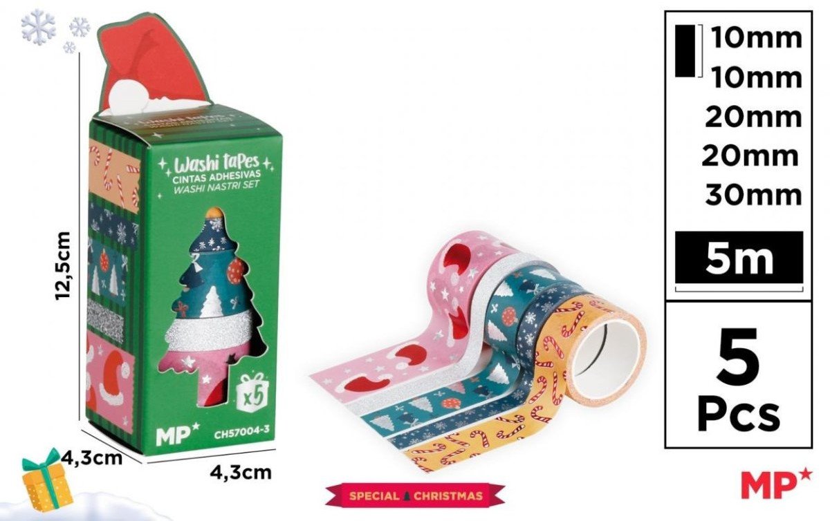 Taśmy dekoracyjne świąteczne washi 5szt