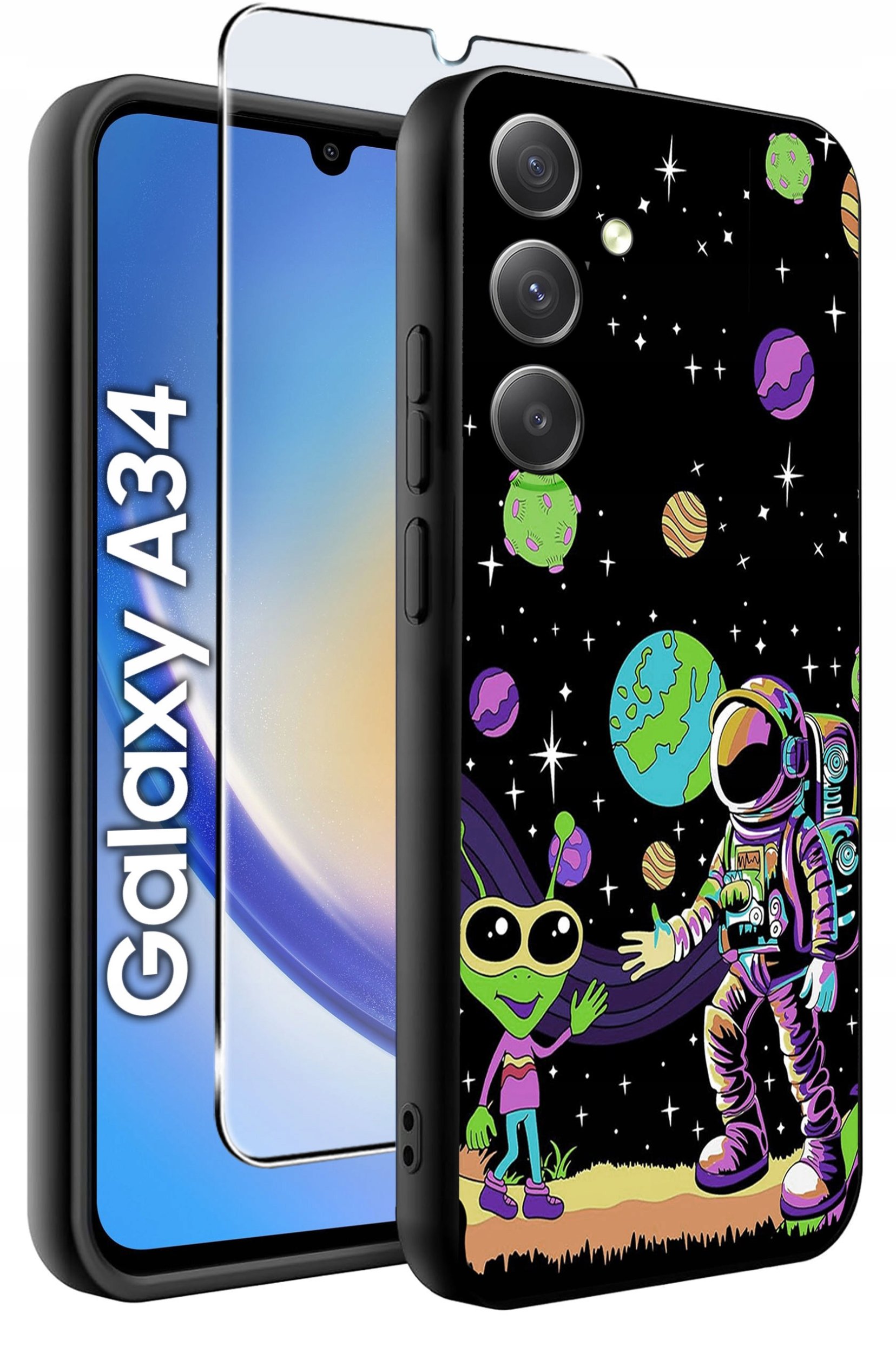 ETUI do Samsung A34 5G WZORY | SILIKONOWE MATT CASE + SZKŁO 9H