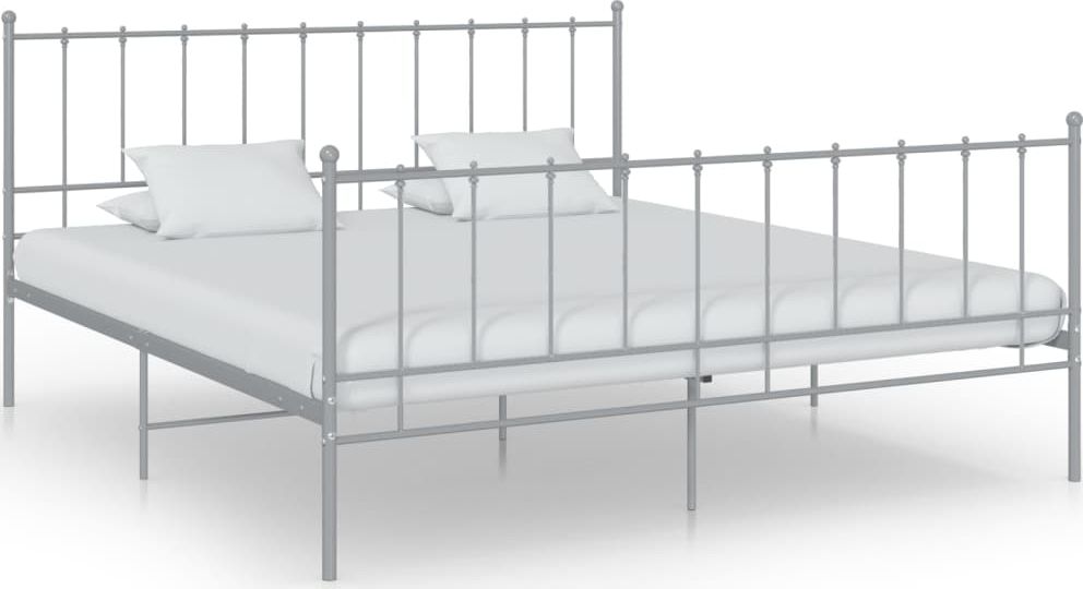 vidaXL Rama łóżka, szara, metalowa, 140 x 200 cm