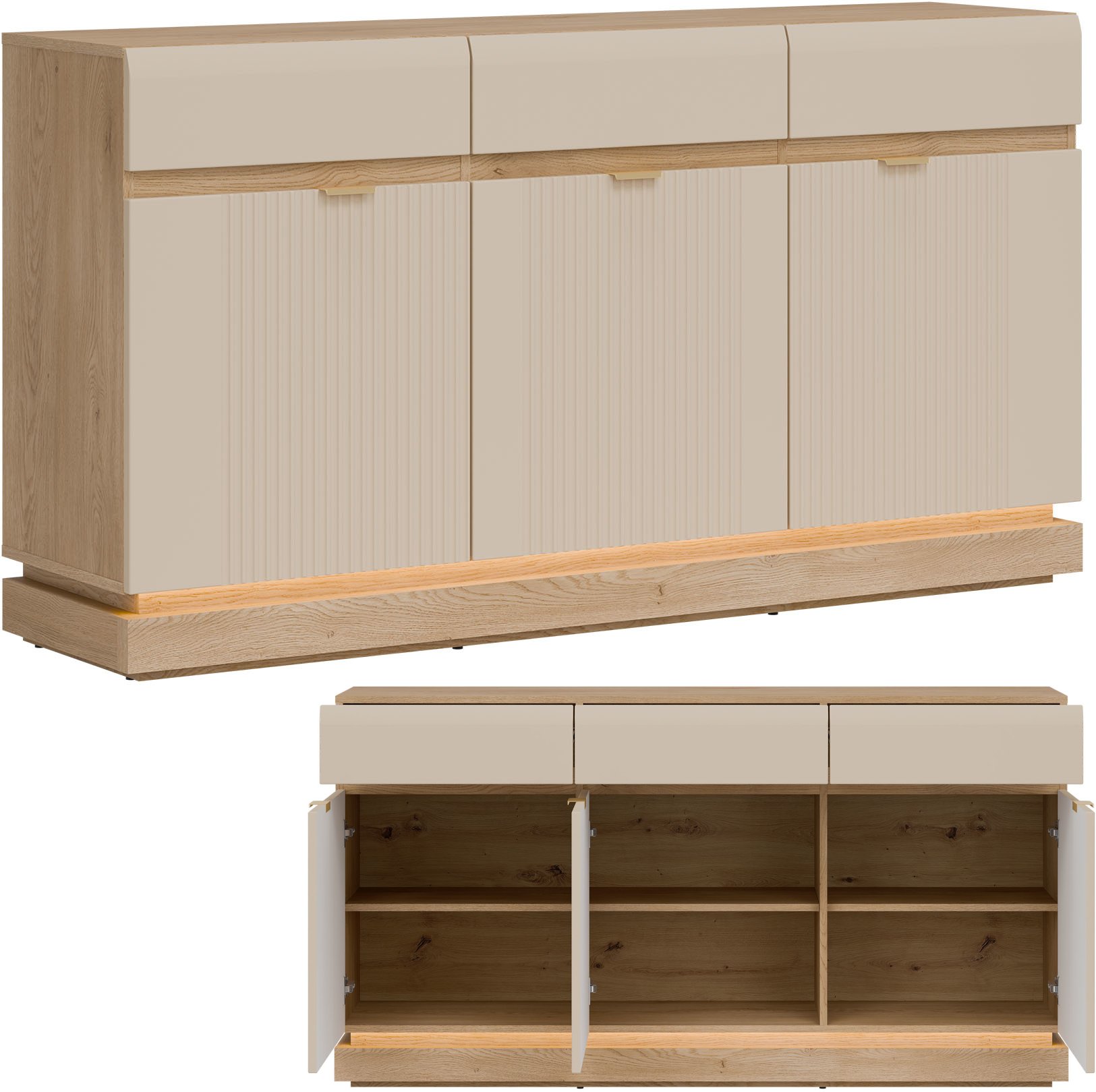 Komoda trzydrzwiowa z szufladami do salonu Dąb Cremona Kaszmir MILTON ML03