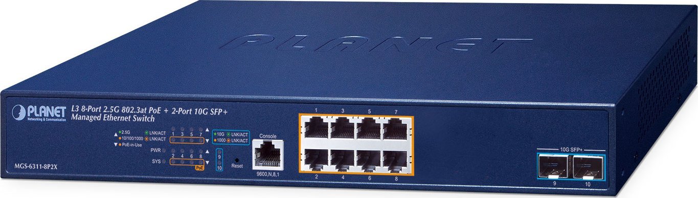Planet 8-Port PoE+ Managed Switch MGS-6311-8P2X