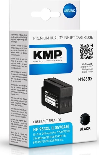 Tusz KMP KMP H166BX - 55 ml - Hohe Ergiebigkeit - Schwarz - kompatibel - Tintenpatrone (Alternative zu: HP 953XL, HP L0S70AE) - fur HP Officejet Pro 7