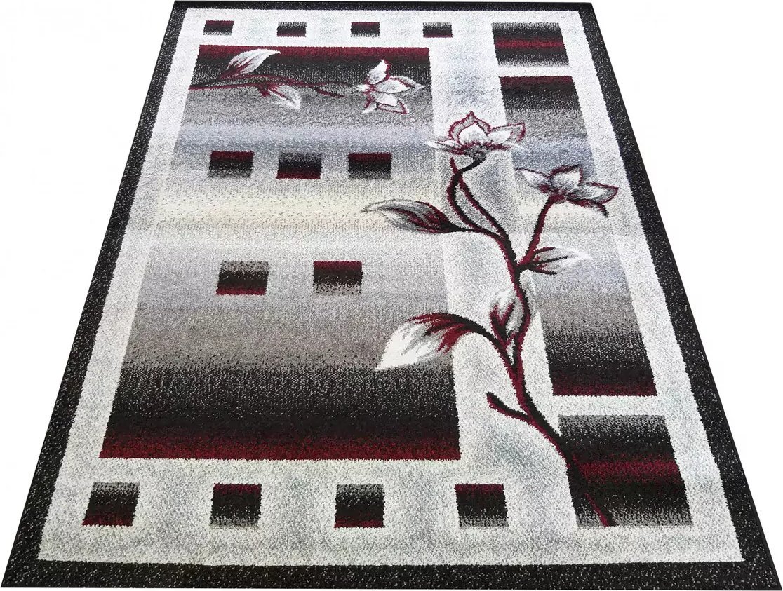 Profeos Szaro-czerwony dywan do salonu w kwiaty - Berko 80 x 150 cm