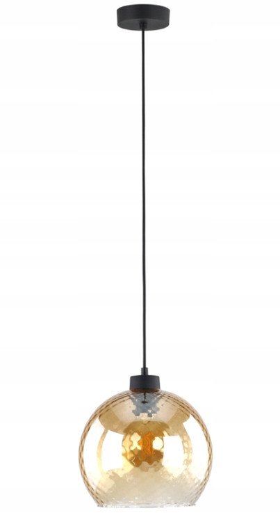 Lampa sufitowa wisząca 1xE27 140cm Srebrna ze szklanym bursztynowym kloszem