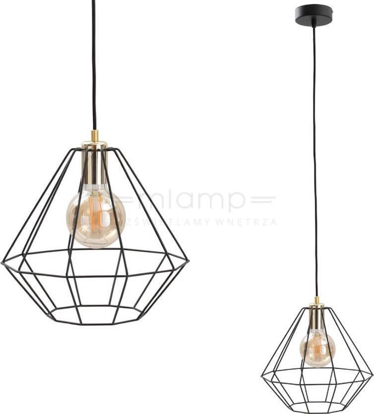 Lampa wisząca KET Industrialna LAMPA wisząca KET689 druciana OPRAWA metalowy zwis czarny złoty