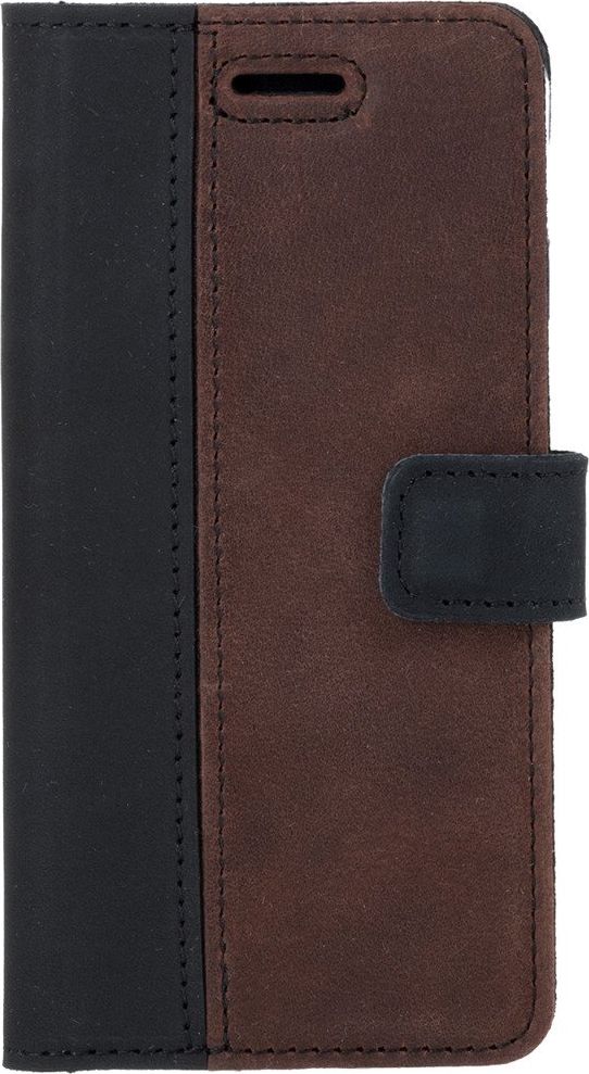 Surazo Etui na telefon Surazo ze skóry naturalnej Wallet case - Nubuk Czarny i Orzechowy