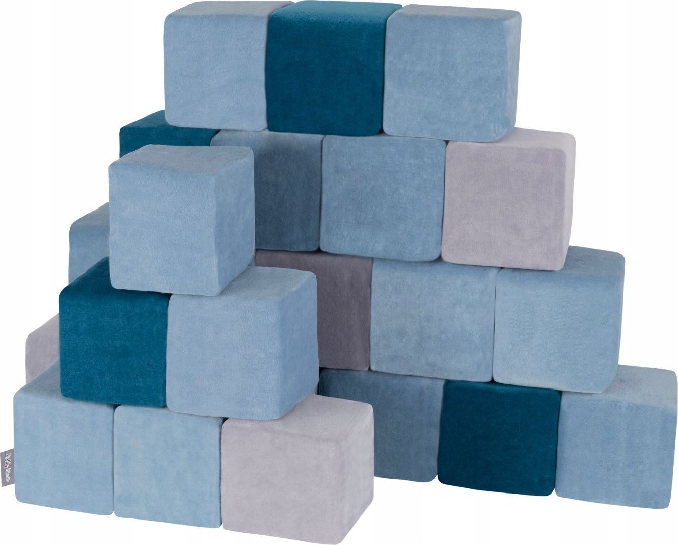 KiddyMoon KiddyMoon Miękkie klocki VELVET 14cm sześciany: turkus laguny-błękit lodu-szarość gór 24 Zabawka klocki z pianki