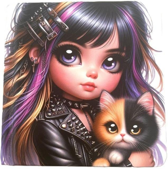 Fresh Notatnik 100x100/48K gładki TW Dziewczynka z kotem