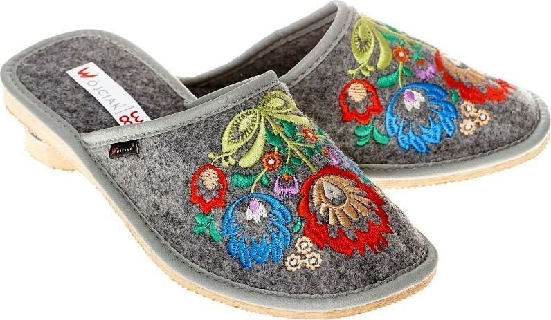 Wójciak Płaskie kapcie filcowe zabudowane z pięknym haftem pw126 36