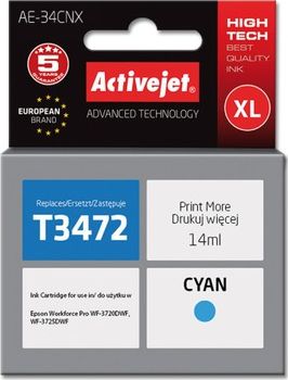 Tusz Activejet Tusz AE-34CNX (do drukarki Epson, zamiennik T3472 supreme 14ml cyan) - AE-34CNX