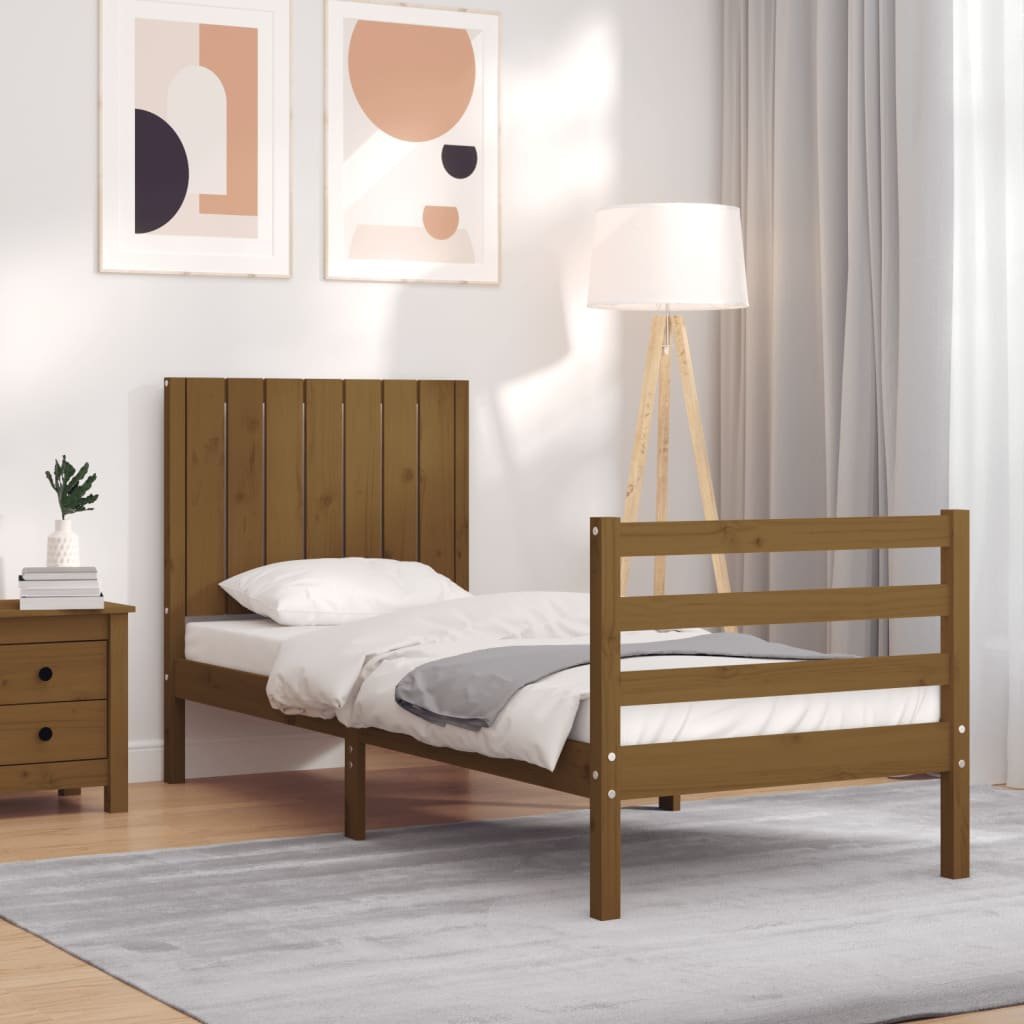 vidaXL vidaXL Rama łóżka z wezgłowiem, miodowy brąz, 2FT6, pojedyncza, drewno