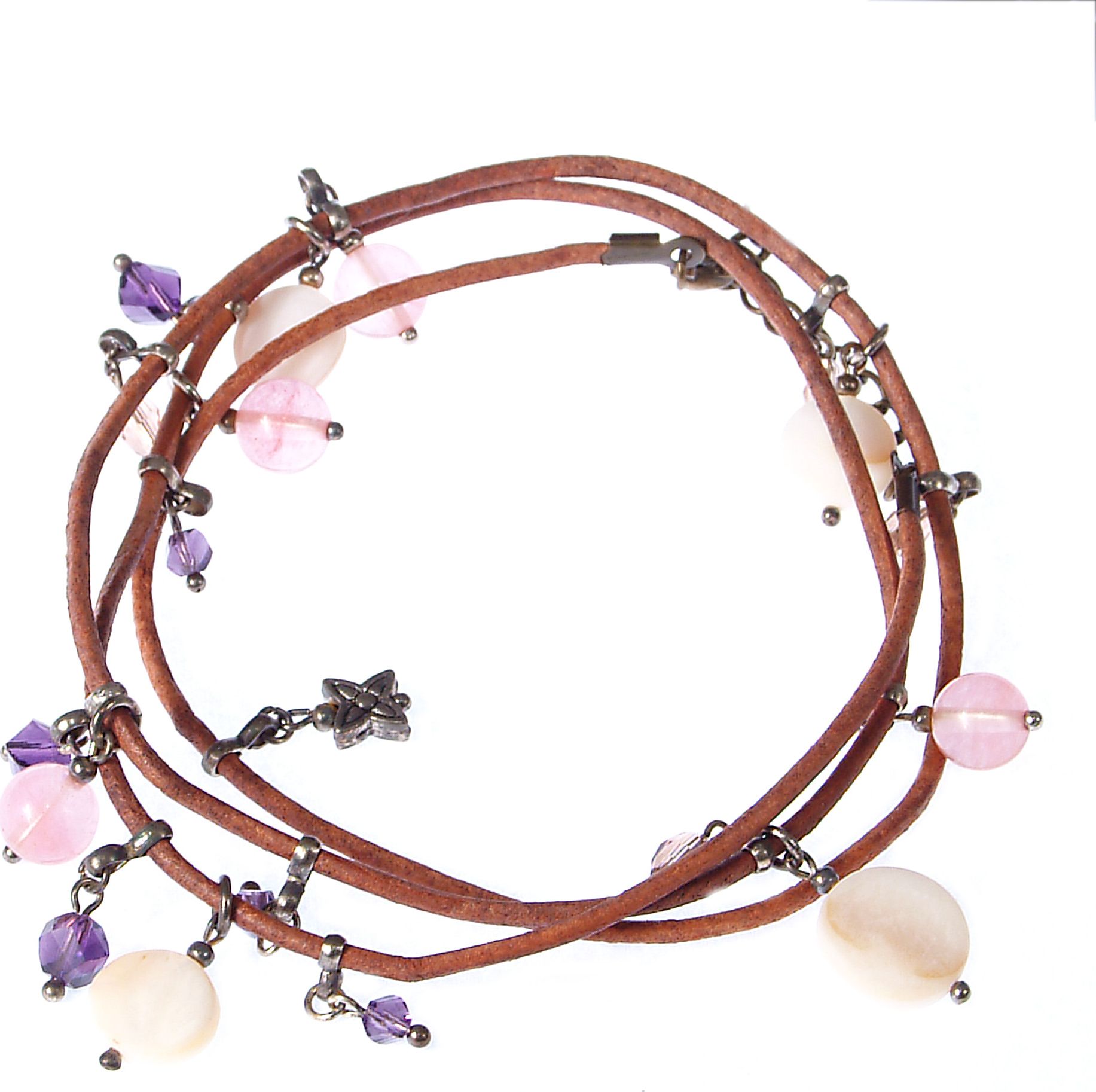 GANELLI Jewelry & handmade Ganelli multifunkcyjna bransoletka - ręka, kostka, naszyjnik, skóra naturalna i kamienie półszlachetne: wiśniowy Kwarc, Mat