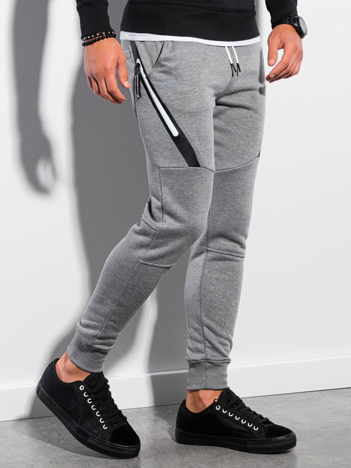 Ombre Spodnie męskie dresowe P1002 - szary melanż M