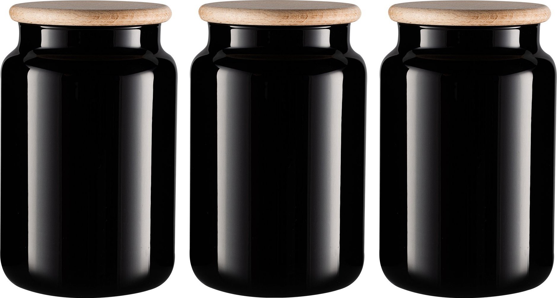 Trend Glass Zestaw czarnych słoików do przechowywania z drewnianymi deklami Carissa Black&White 3x970 ml