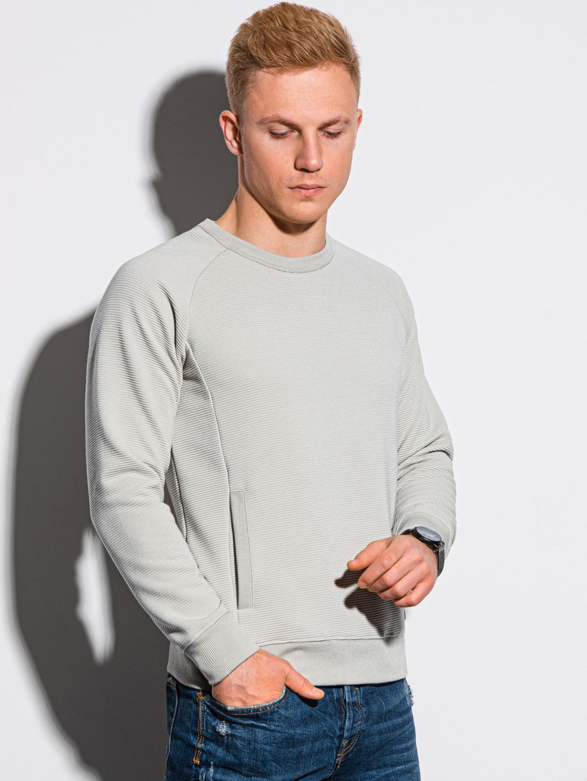 Ombre Bluza męska bez kaptura B1156 - jasnoszara XXL