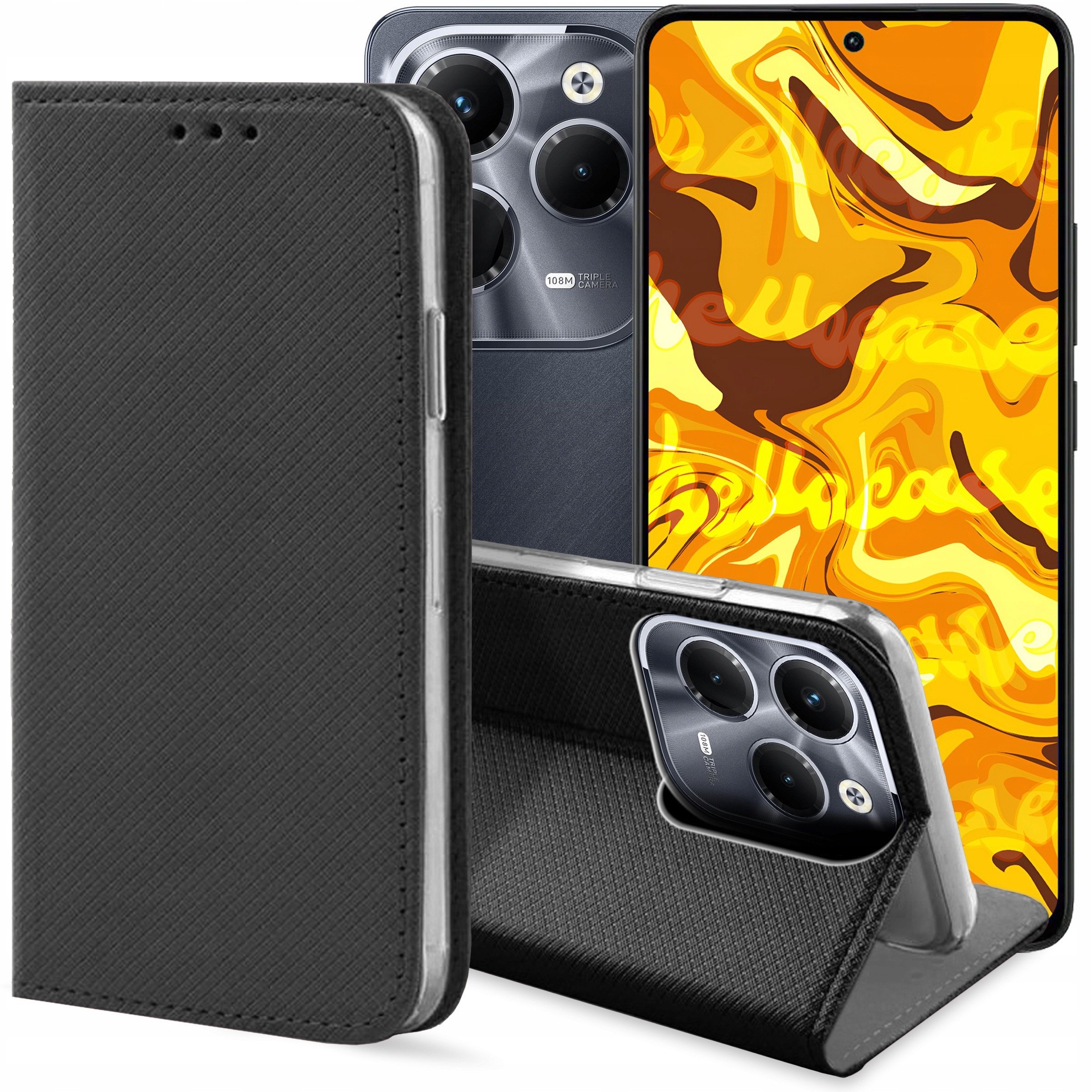 ETUI Z KLAPKĄ DO INFINIX HOT 40 PRO CZARNE ZAMYKANE MAGNETYCZNE KABURA CASE