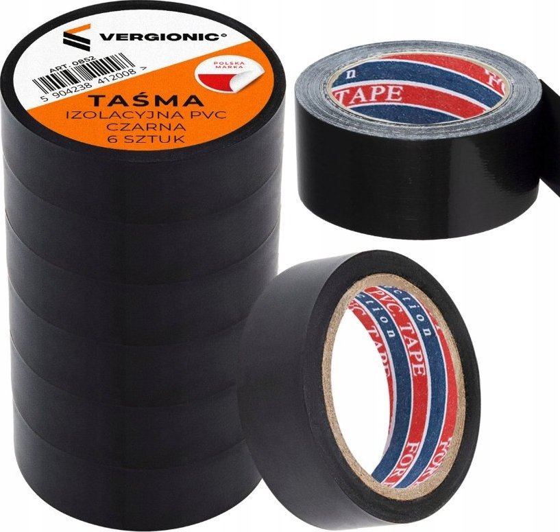 VERGIONIC TAŚMA IZOLACYJNA czarna pcv wodoodporna 6m 6 sztuk mocna do kabli