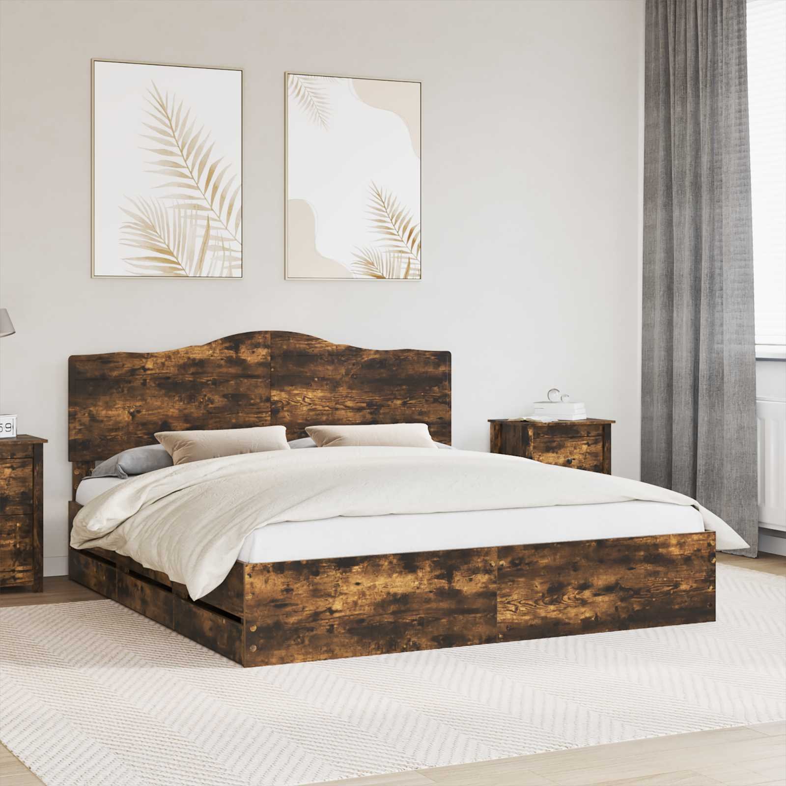 vidaXL Ramka łóżka Dąb wędzony 200 x 200 cm Drewno inżynieryjne