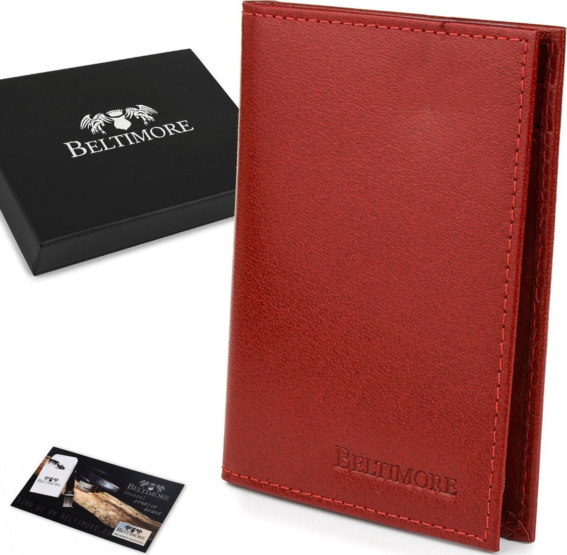 Beltimore Etui na dokumenty karty czerwone skórzane slim Beltimore G95