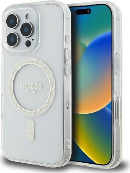 Guess Guess GUHMP16LHFGERET iPhone 16 Pro 6.3" przeźroczysty/transparent hardcase IML Glitter Circle MagSafe