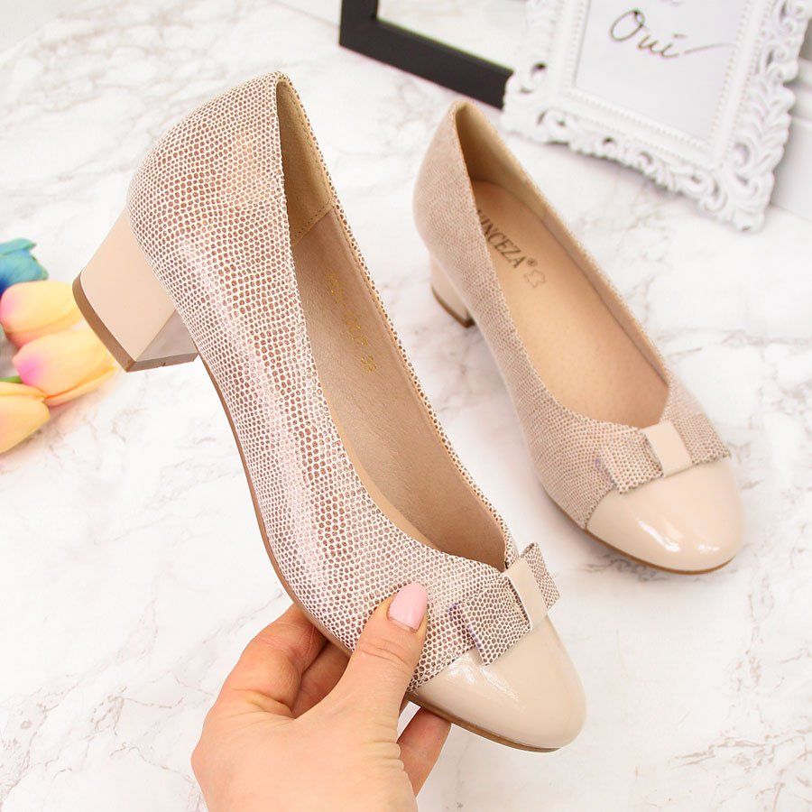 Vinceza Czółenka damskie na klocku beżowe Vinceza 36