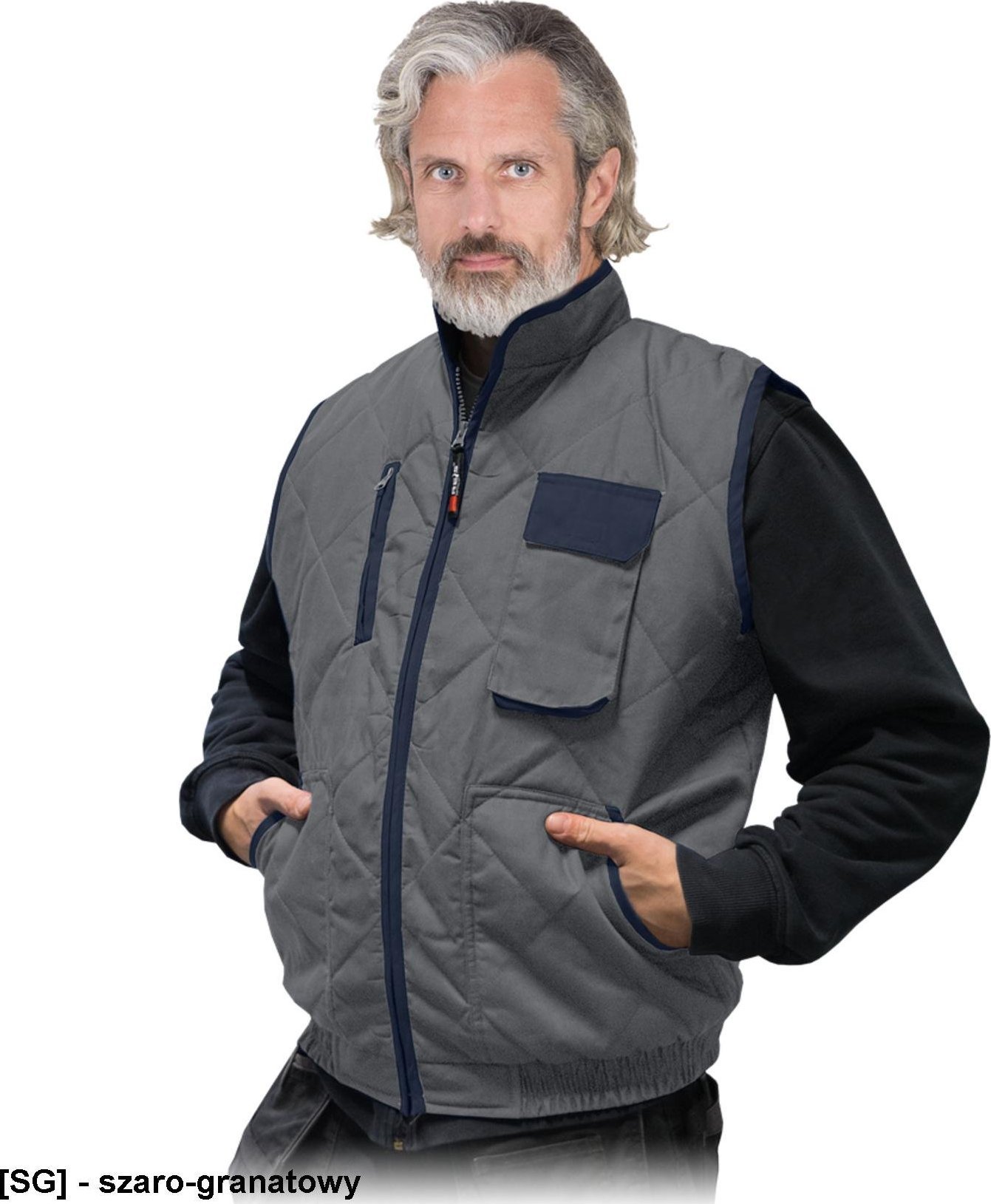 R.E.I.S. BARRAKUDA2 - bezrękawnik ocieplany pikowany, 4 kieszenie, suwak - czarno-szary 3XL