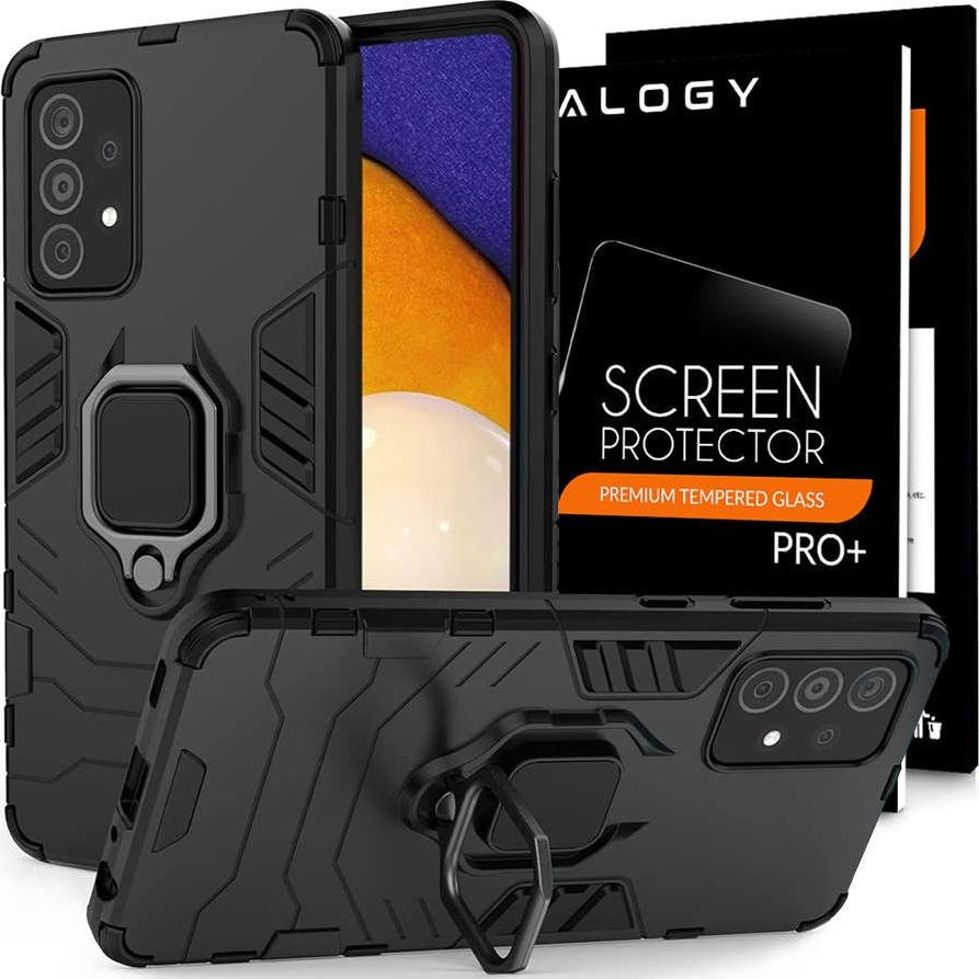 Alogy Etui Alogy Stand Ring Armor do Samsung Galaxy A52/ A52 5G czarne + Szkło