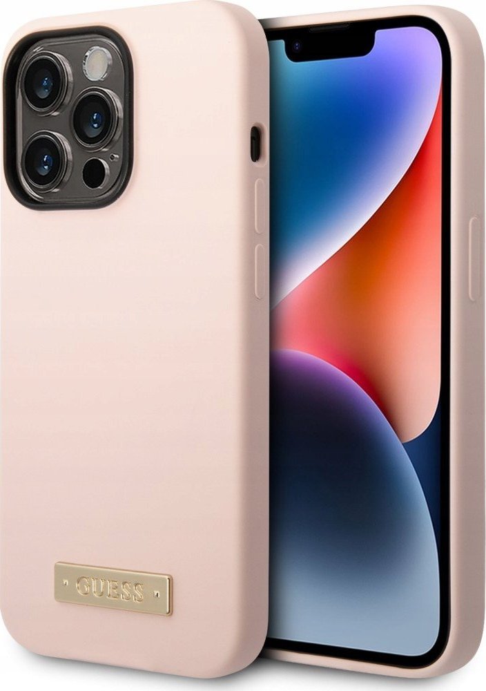 Guess Etui Guess GUHMP14XSBPLP Apple iPhone 14 Pro Max różowy/pink hard case Silicone Logo Plate MagSafe