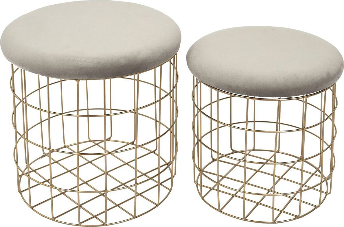 Elior Beżowy zestaw puf z welwetu - Oleandro