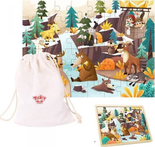 Tooky Toy TOOKY TOY Puzzle z Ramką i Woreczkiem Alpejskie Zwierzęta i Krajobraz 49 el.