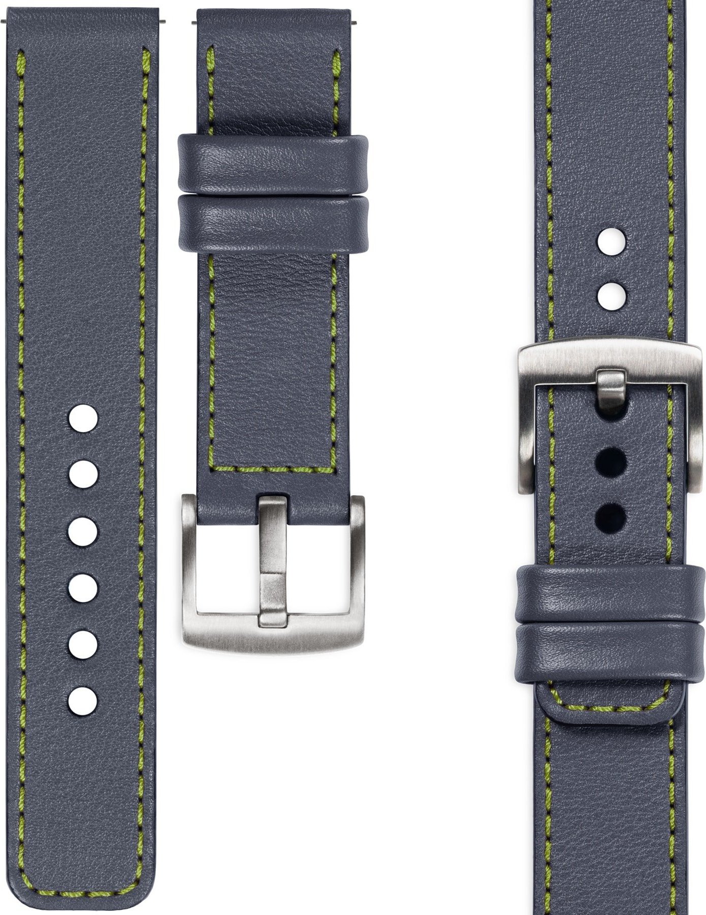 moVear moVear Prestige C1 Skórzany pasek 18mm do zegarka | Szary stalowy, limonkowe przeszycie [rozmiar i klamra do wyboru] Standard