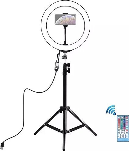 Lampa pierścieniowa Puluz LED žiedinė lempa 26cm, su trikoju stovu iki 1.1m ir telefono laikikliu, USB