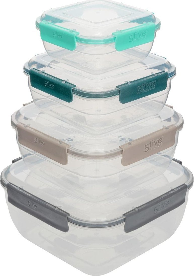 5five Pojemniki na żywność zamykane na klik KLIC, kwadratowe, 4 sztuki
