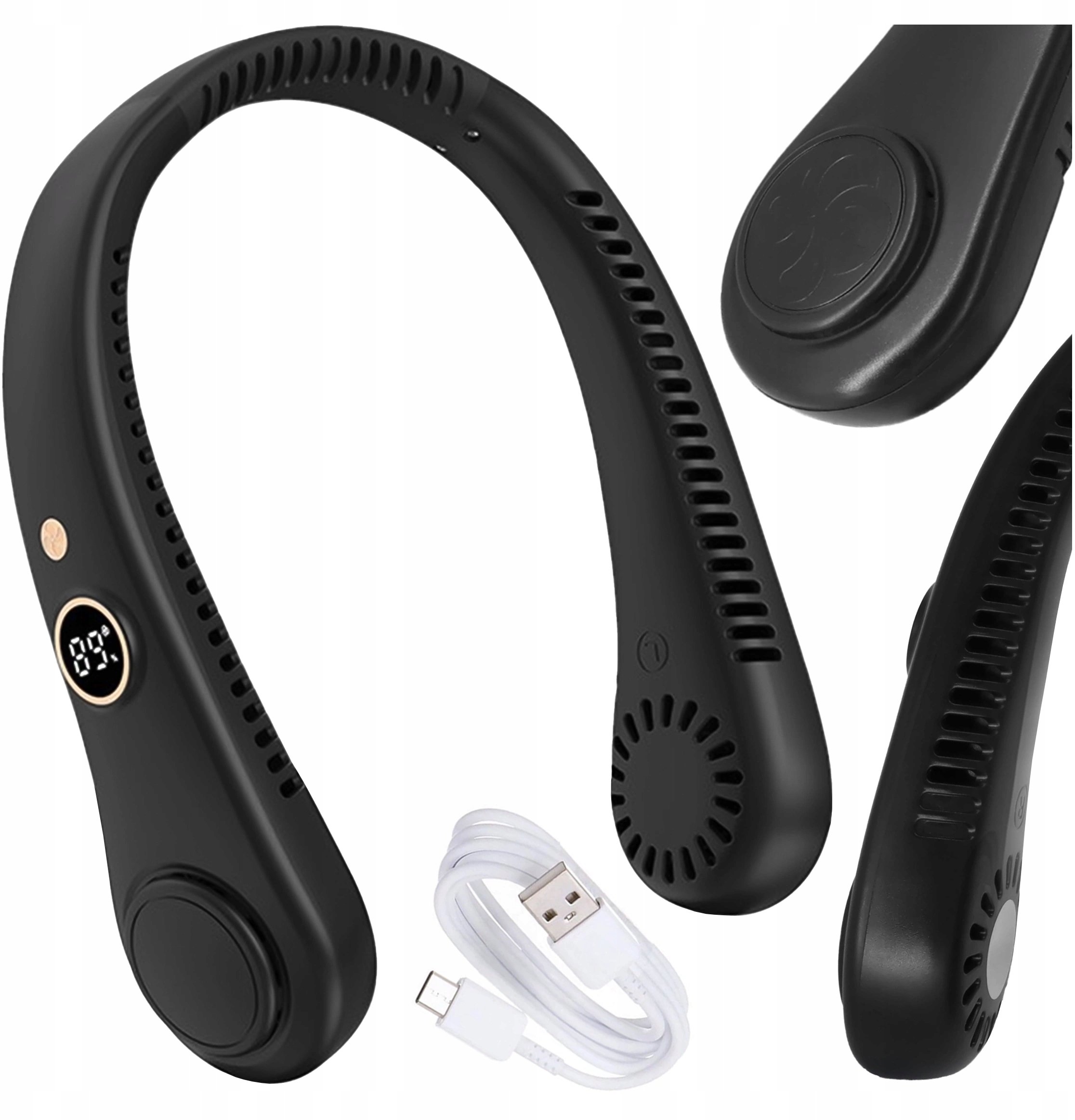 Wiatrak na szyję Alogy BreezeNeck mini wentylator cyrkulator powietrza na kark z wyświetlaczem 1500mAh Czarny