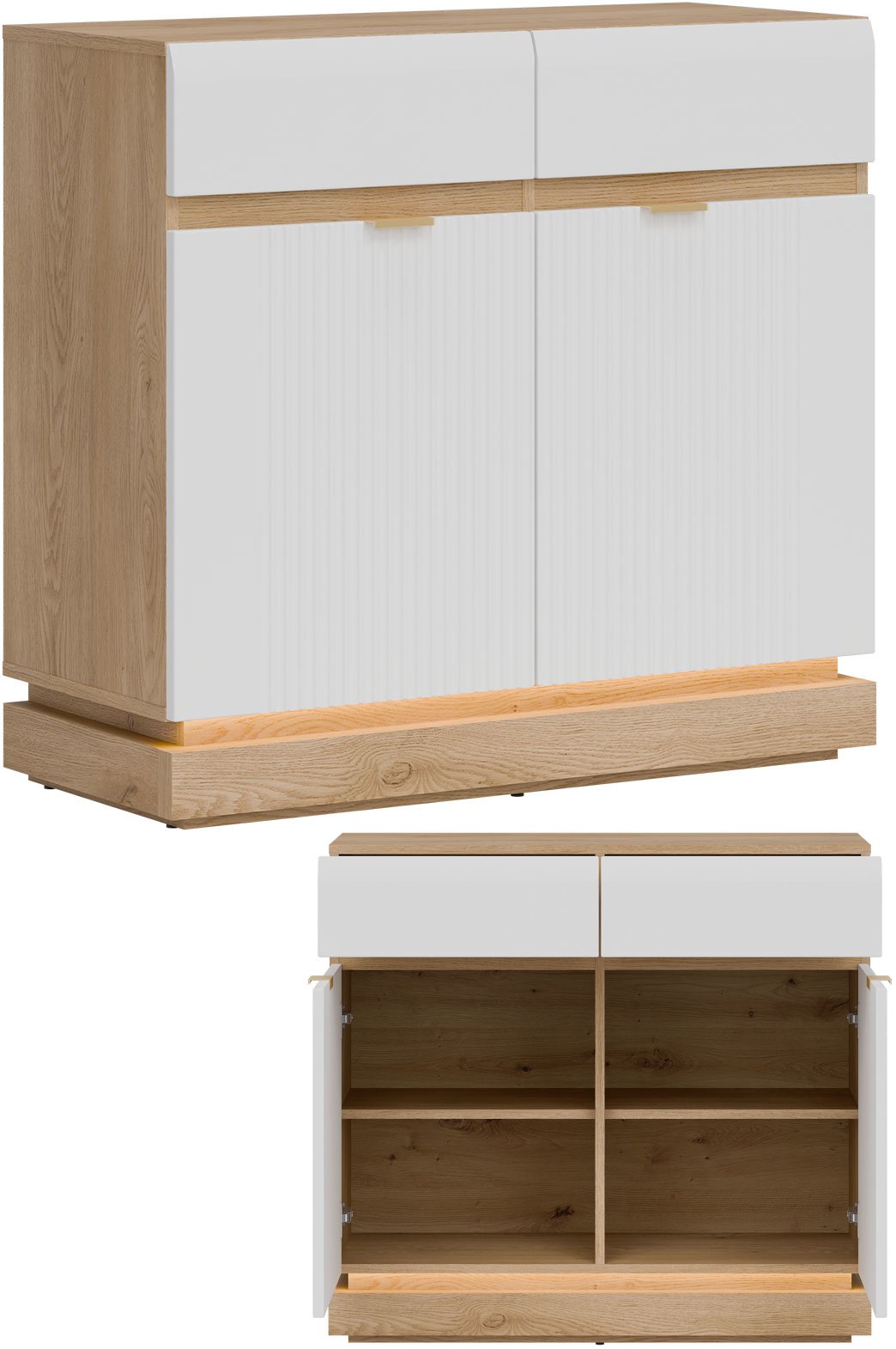 Komoda dwudrzwiowa z szufladami do pokoju Dąb Cremona Biały MILTON ML02