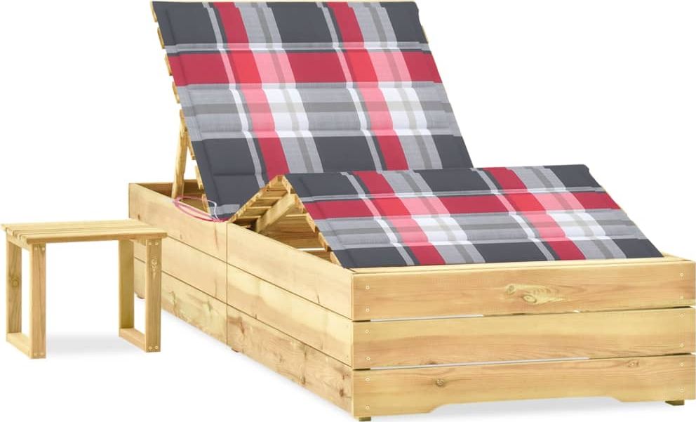 vidaXL Leżak ogrodowy ze stolikiem i poduszką, impregnowana sosna