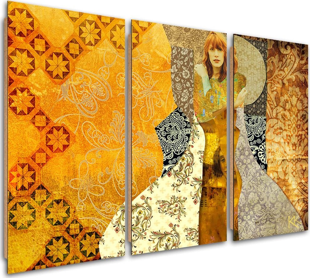 Feeby Obraz trzyczęściowy Deco Panel, Kobieta na ozdobnym tle (Rozmiar 90x60)